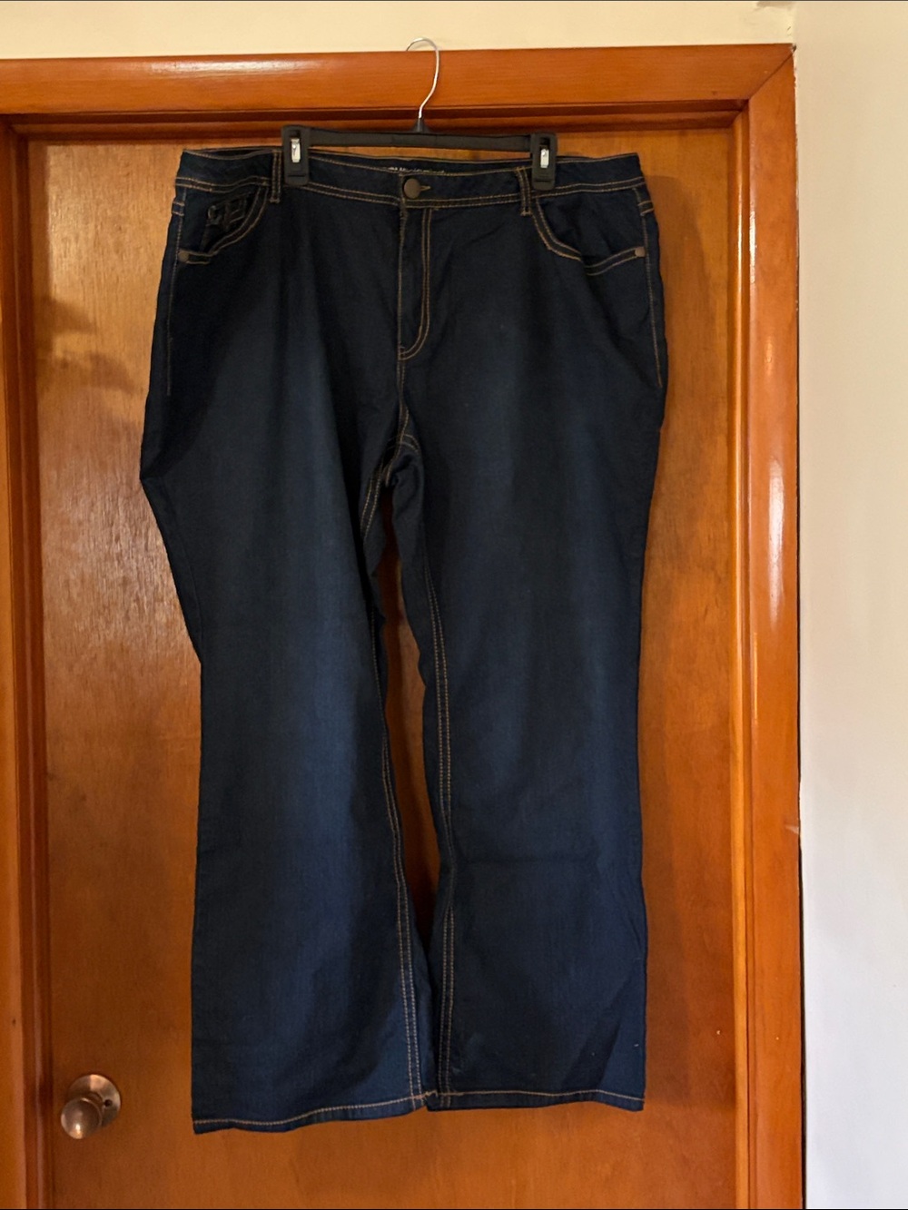 Avenue Dark Blue Boot Cut Jeans with Contrast Stitching